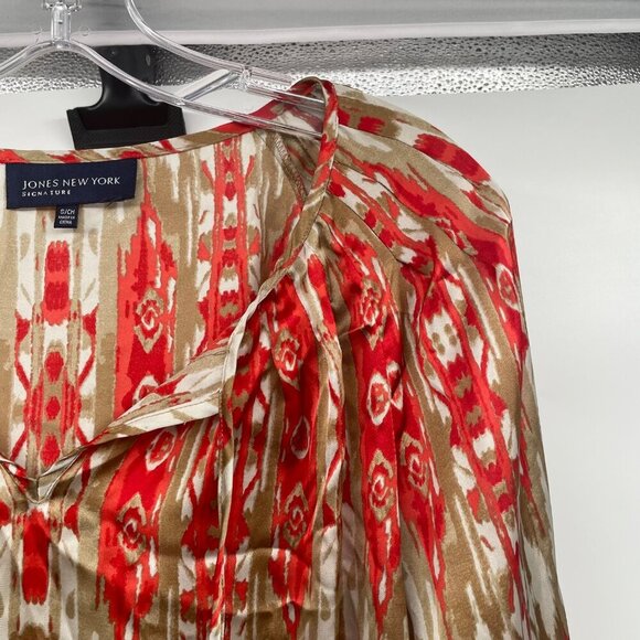 Jones New York Womens Print Top Long Sleeve Tie Neck Multicolor Size Small - Picture 4 of 9